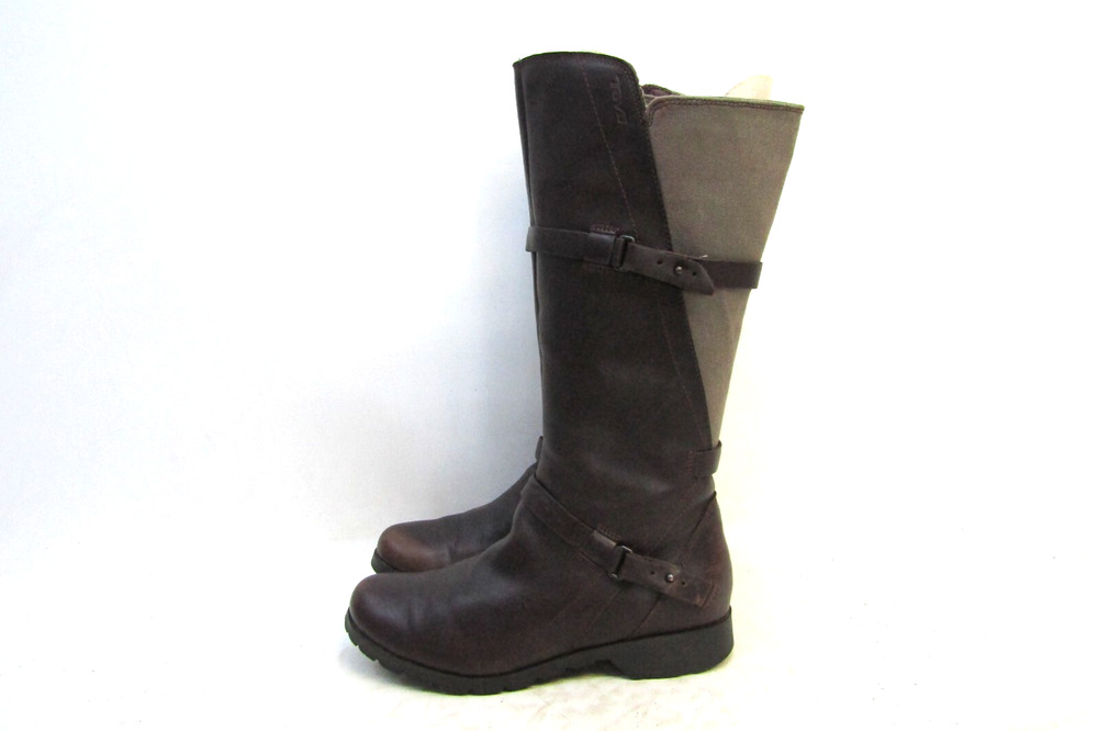TEVA Womens Size 7.5 M Brown Leather Zip Buckle 13" Shaft Fashion Boots Bootie